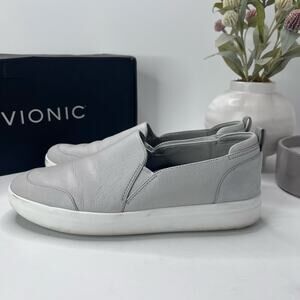 Vionic Penelope Slip On Leather Nubuck Loafers Shoe Gray Women 8M